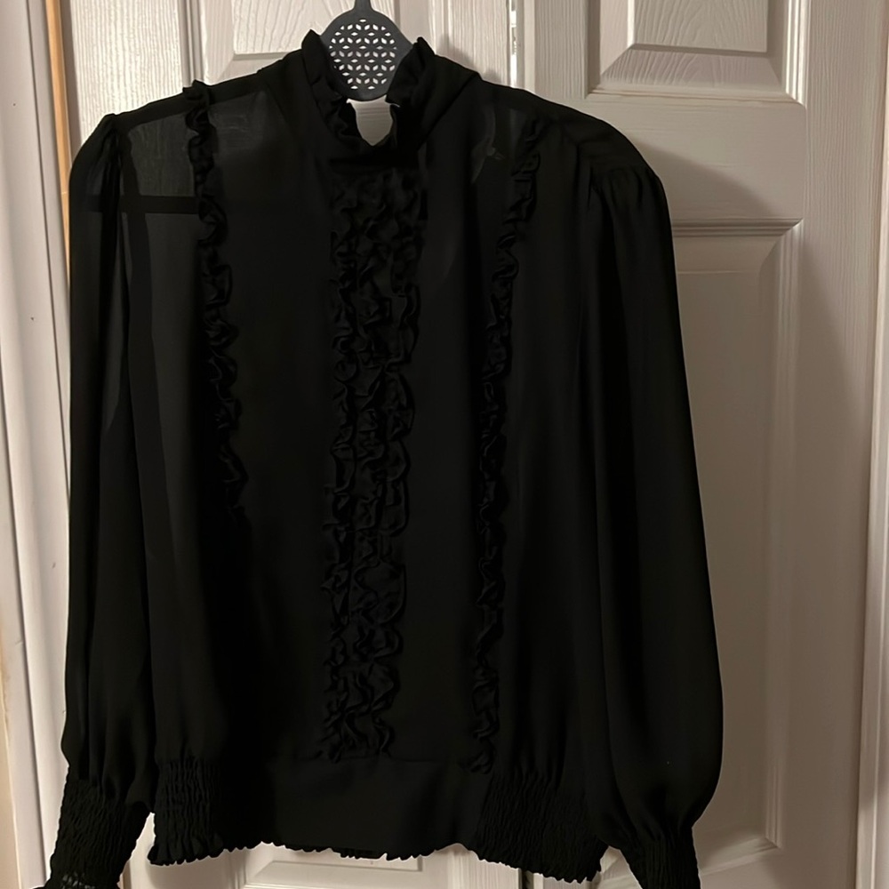 Frame Ruffle front blouse  Black XL EUC